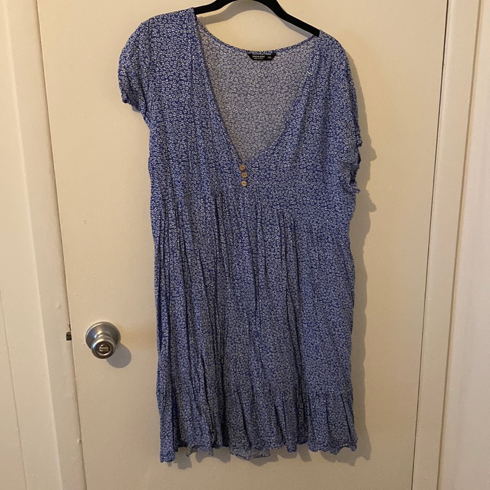 Blue and white floral babydoll dress